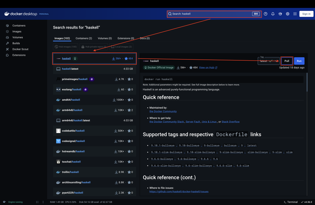 Haskell公式イメージをPullする